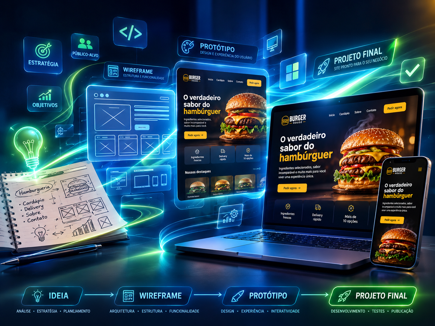 Processo criativo: da ideia e wireframe ao protótipo e projeto final